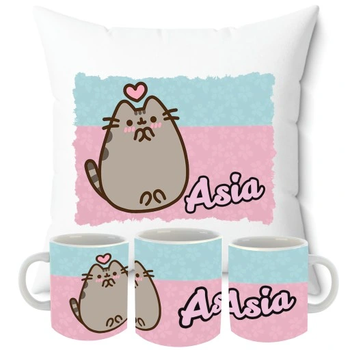ZESTAW PODUSZKA + KUBEK + PUSHEN IMIĘ KOT PREZENT KOTKI URODZINY UNIKALNY