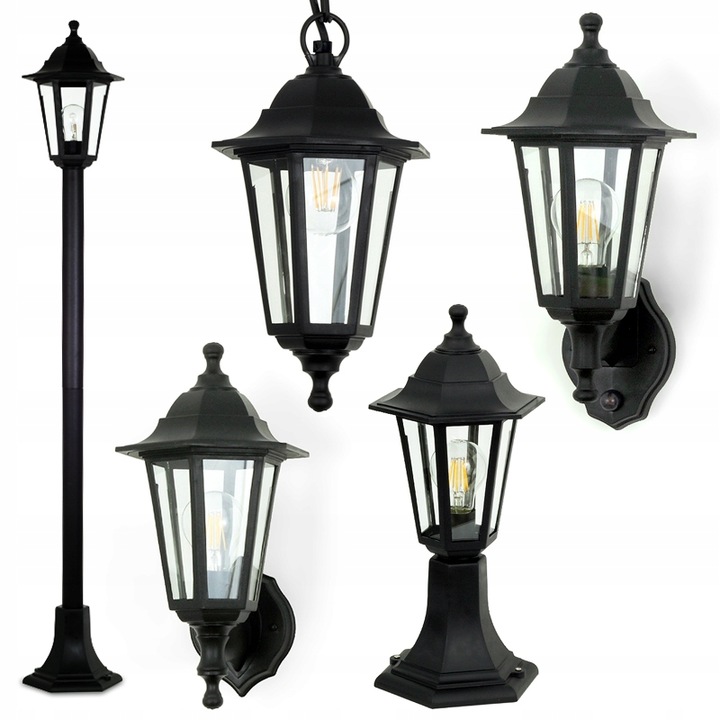 LAMPA OGRODOWA ZEWNĘTRZNA LATARNIA Z CZUJNIKIEM RUCHU I ZMIERZCHU E27