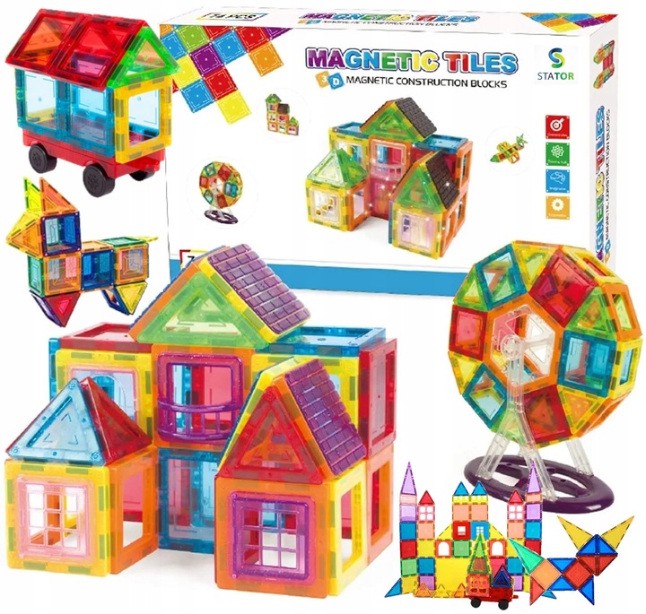 DUŻE Klocki Magnetyczne 3D Konstrukcyjne Magnetic Tiles 70 el. Edukacja