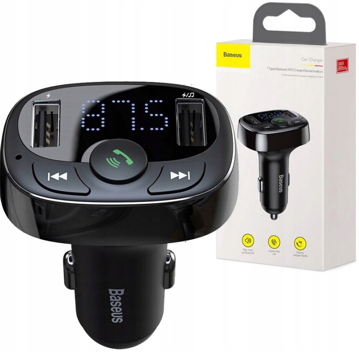 BASEUS TRANSMITER ŁADOWARKA 2xUSB FM BLUETOOTH CZYTNIK KART MICRO SD