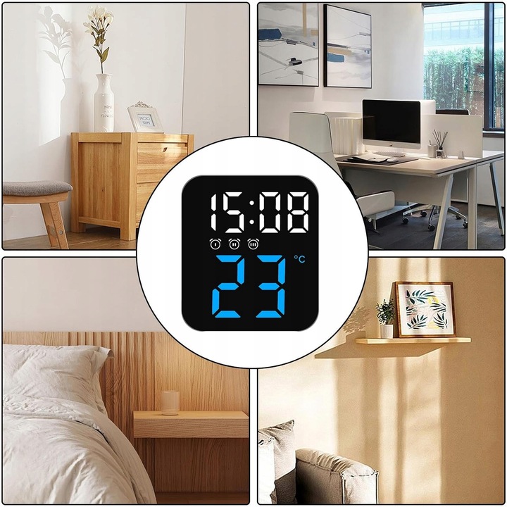 ZEGAR ZEGAREK ELEKTRONICZNY CYFROWY LED STOJĄCY BUDZIK DATA TEMPERATURA