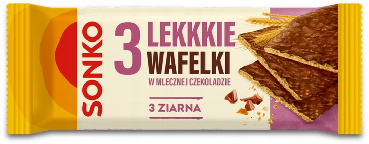 Lekkie wafelki 3 ziarna w mlecznej czekoladzie Sonko 36g x 11 szt