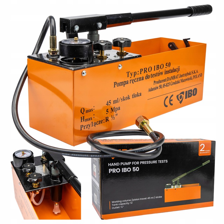 POMPA RĘCZNA DO PRÓB CIŚNIENIA CIŚNIENIOWYCH INSTALACJI TŁOKOWA PR-50