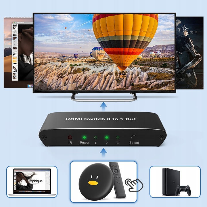 ROZDZIELACZ PRZEŁĄCZNIK SWITCH 3x HDMI 4K HDMI2.0 4K@60HZ