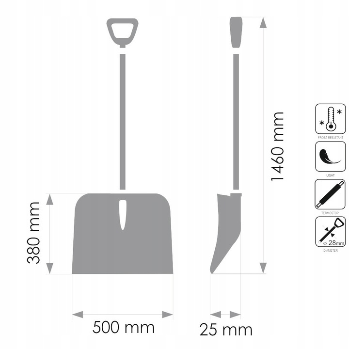 Łopata do śniegu ALU-50 wzmocniona profilem AL. trzon aluminiowy MAAN