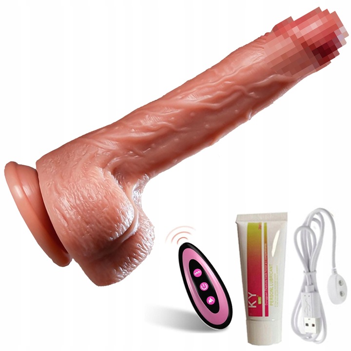 Dildo masturbator z teleskopowym i obrotowym i podgrzewanym wibratorem