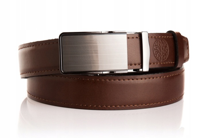 Pasek skórzany męski Betlewski brązowy klamra automat prezent + certyfikat