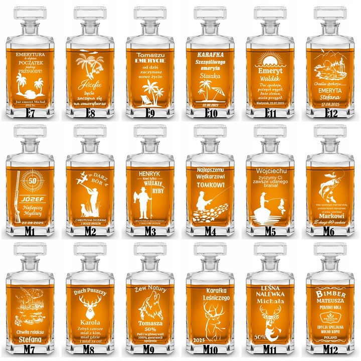 KARAFKA 4 SZKLANKI DO WHISKY i 4 kieliszki Z GRAWEREM na Prezent