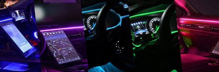 Światłowód do Samochodu Oświetlenie Ambient LED RGB 7m APKA+PILOT ZESTAW XL