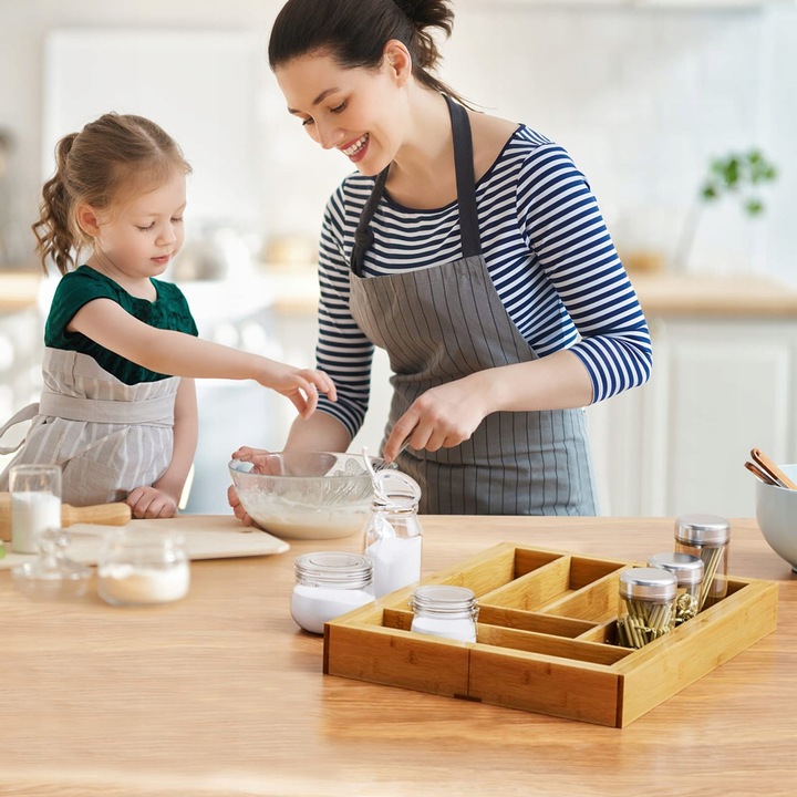 WKŁAD ORGANIZER DO SZUFLADY KUCHENNEJ NA SZTUĆCE BAMBUSOWY PREMIUM XXL
