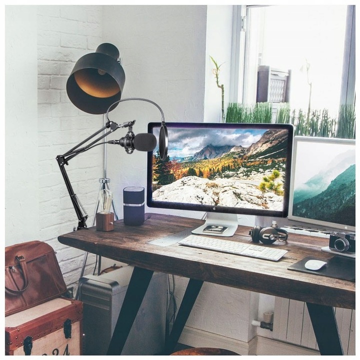 MIKROFON POJEMNOŚCIOWY USB STUDYJNY FILTR + UCHWYT DO KOMPUTERA ZESTAW DNA