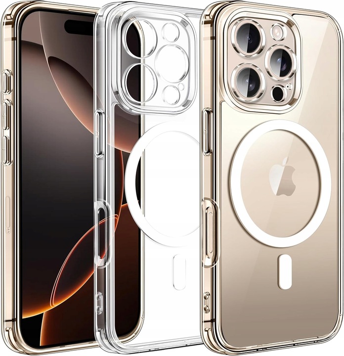 Etui do iPHONE 16 PRO MAX WZMACNIANE 360° SHOCK CLEAR CASE do MagSafe+SZKŁO