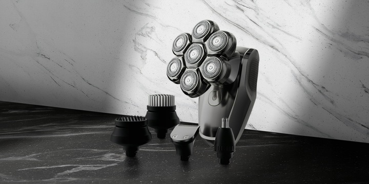 GOLARKA MĘSKA 7 Głowic TRYMER 7D DO GŁOWY BRODY NOSA Tytanowe Ostrza