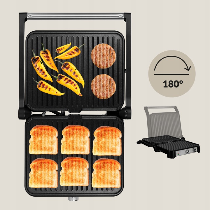 Grill elektryczny Kontaktowy OPIEKACZ Kanapek Panini DUŻY 2000W TIMER