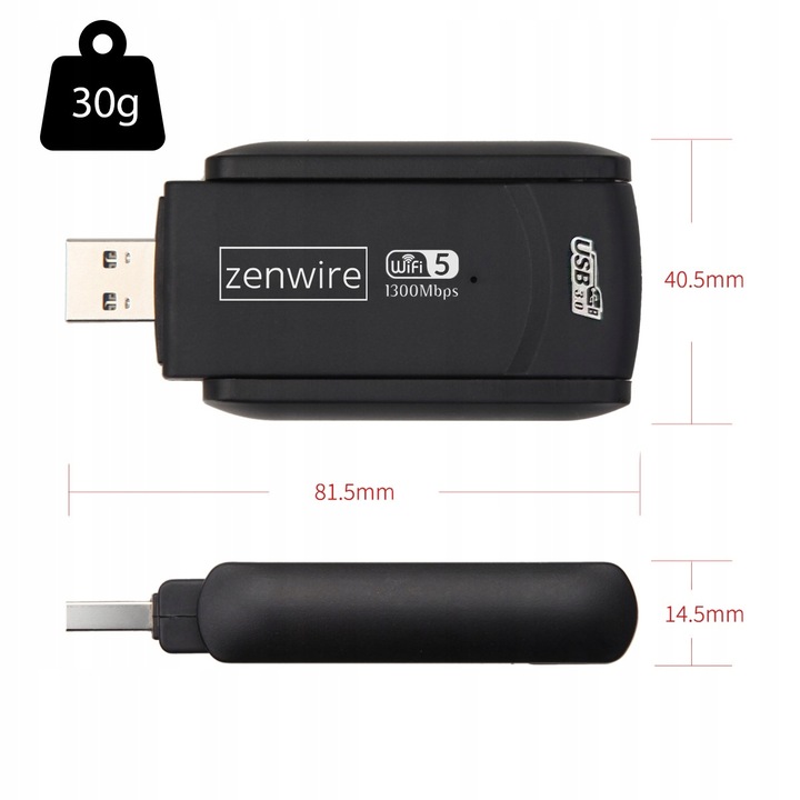 Adapter WiFi USB 3.0 Karta Sieciowa 1300MBps 5Ghz do Komputera Antena Wi-Fi