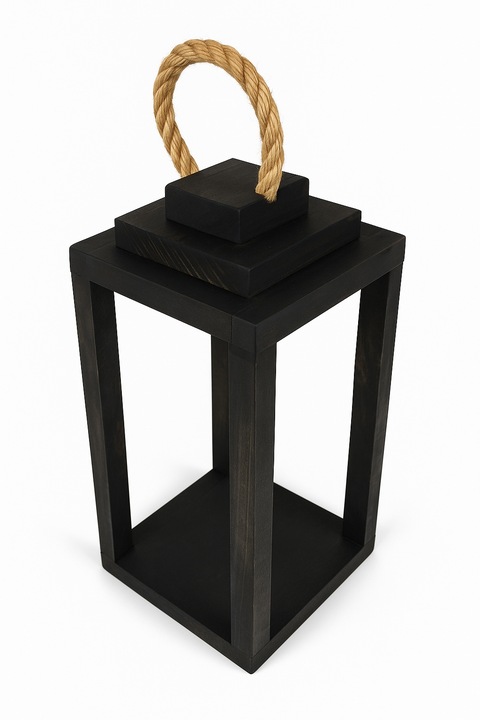 Lampion na Cmentarz Drewniany Latarenka Stroik Grób czarny z uchwytem 30 cm