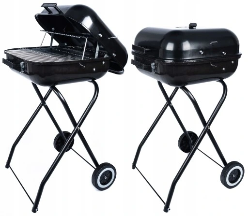 GRILL Węglowy na brykiet Ogrodowy PRZENOŚNY turystyczny WÓZEK POKRYWA