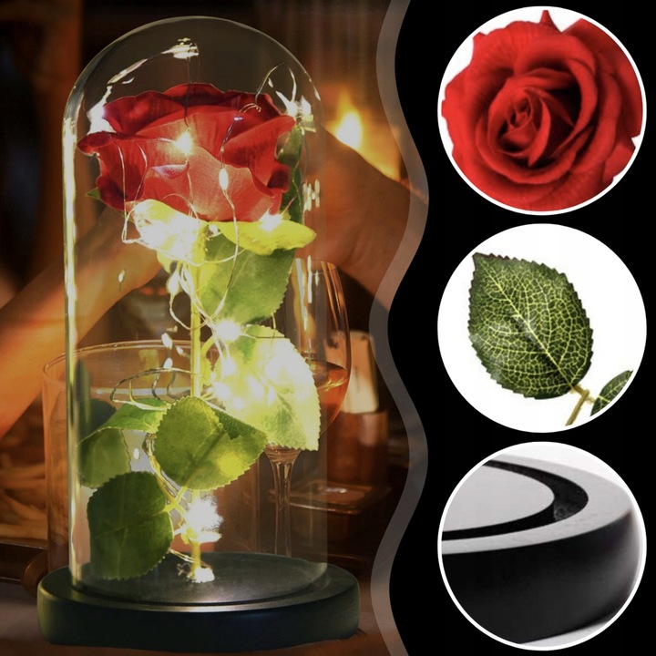 WIECZNA RÓŻA W SZKLE LED PREZENT NA DZIEŃ BABCI KOBIET WALENTYNKI GRAWER