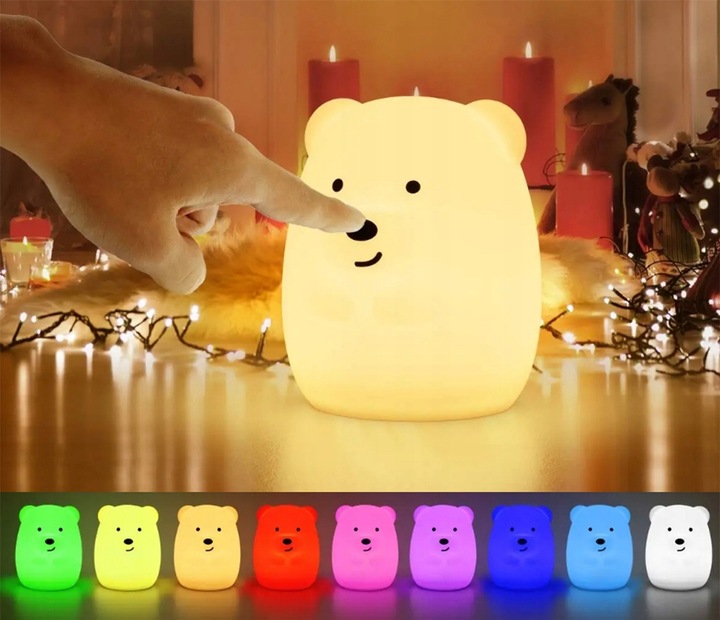SILIKONOWA LAMPKA NOCNA MIŚ MISIO DLA DZIECI DZIECKA KOLOROWA LED RGB PILOT