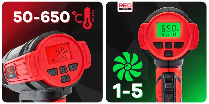 OPALARKA ELEKTRYCZNA Z REGULACJĄ 2 BIEGI LCD 50-650°C 2200W MOCNA +5