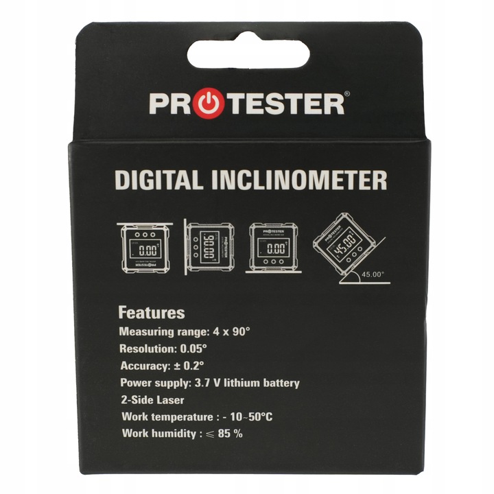 KĄTOMIERZ LASEROWY 4х90° CYFROWY POZIOMICA Z MAGNESEM INKLINOMETR