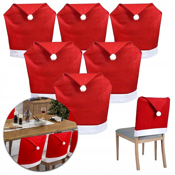 POKROWIEC NA KRZESŁO ŚWIĄTECZNY CZAPKA MIKOŁAJA POKROWCE NA KRZESŁA 6szt HQ