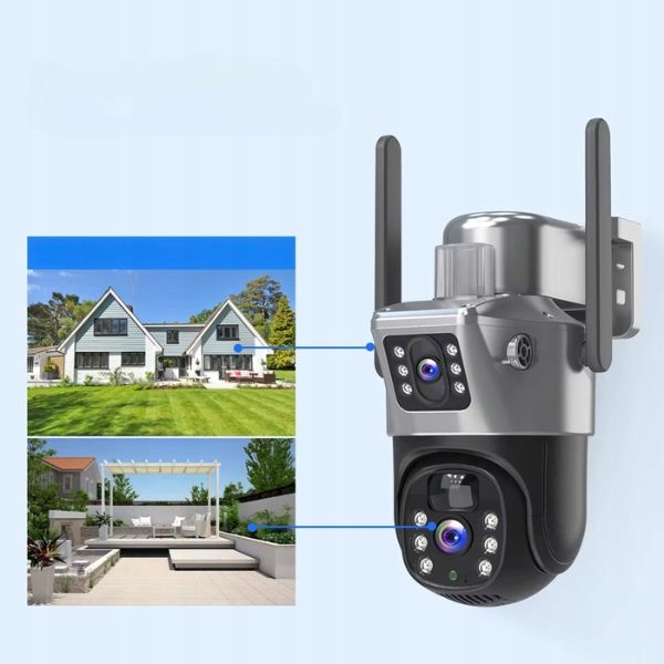 Solarna Zewnętrzna kamera dwa obiektywy 4K HD 8MP Karta SIM 4G LTE