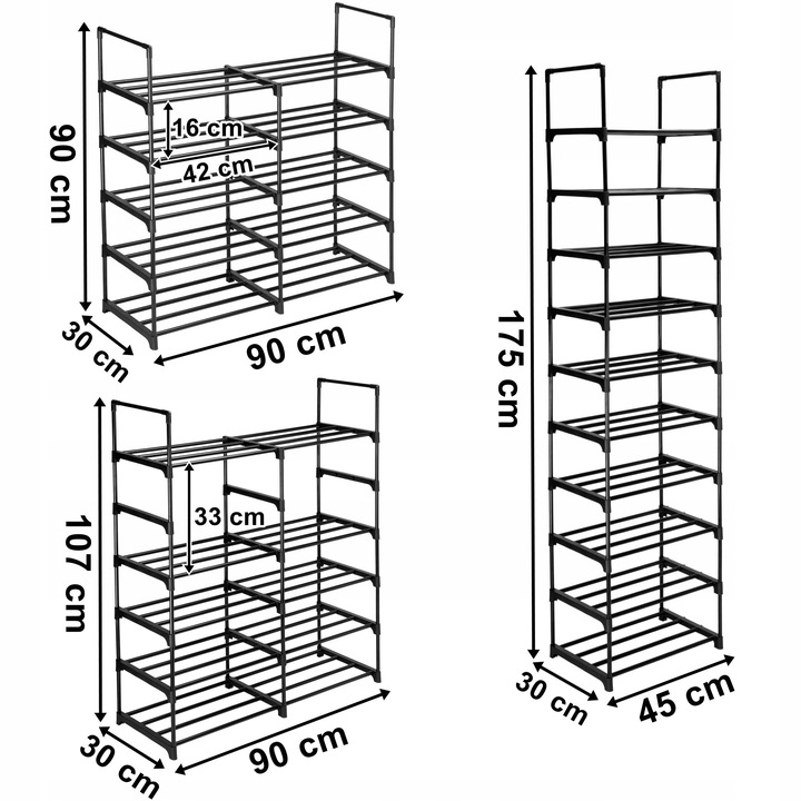 STOJAK NA BUTY OBUWIE REGAŁ PÓŁKA WYSOKA WĄSKA DUŻA MODUŁOWA 10 POZIOMÓW