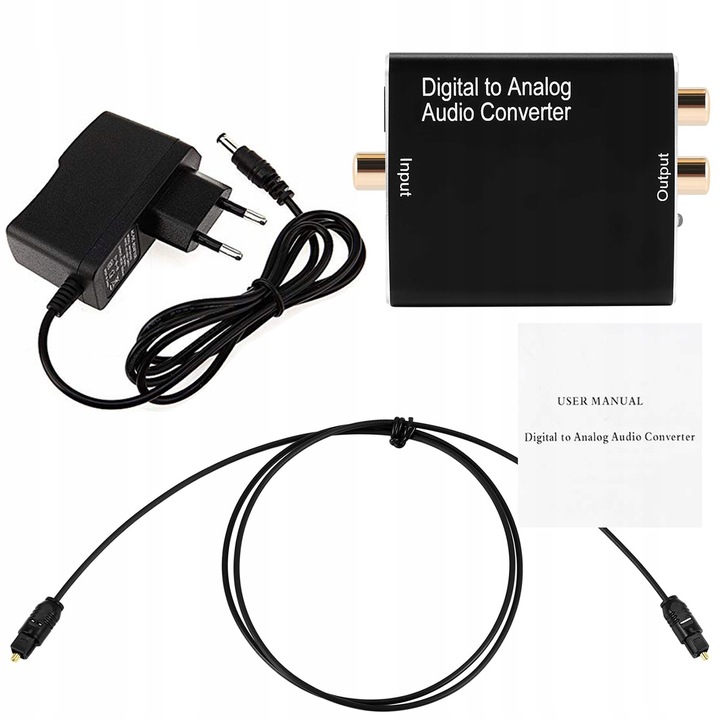 OPTYCZNY KONWERTER COAXIAL TOSLINK/SPDIF RCA 2X CINCH 192KHz ZASILACZ