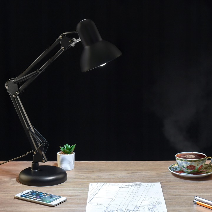 LAMPKA Biurkowa Szkolna do Czytania Nocna Kreślarska Czarna LED E27