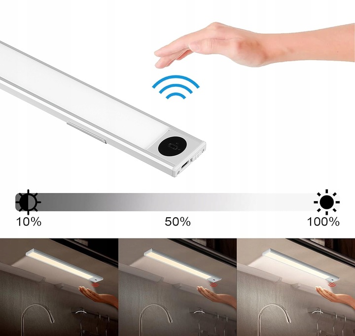 LAMPA LISTWA PODSZAFKOWA LED MEBLOWA NOCNA CZUJNIK NA RUCH RĘKĄ MAGNES