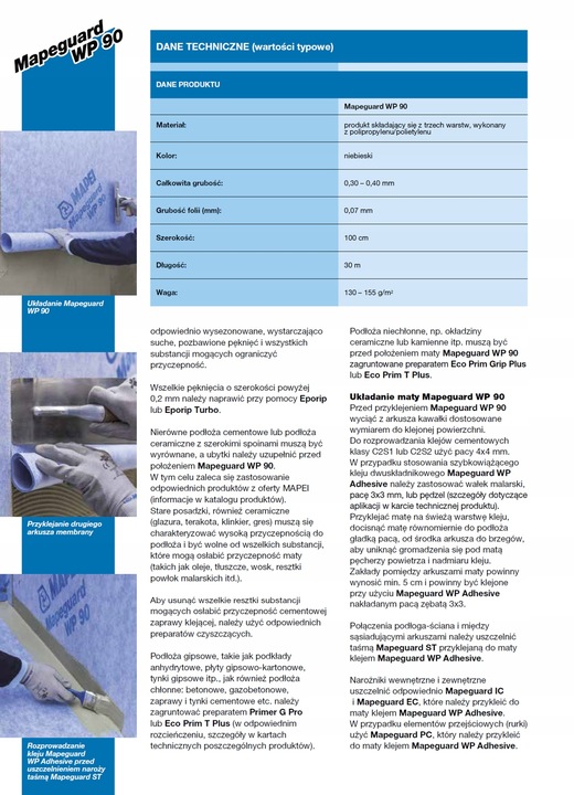 MAPEI MAPEGUARD WP90 1m 1m2 Mata Hydroizolacyjna Hydroizolacja Łazienki