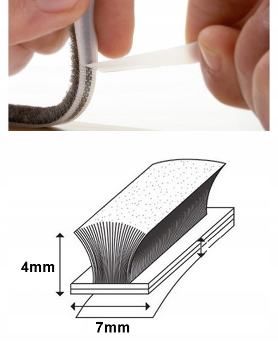 Szczotka odbojowa uszczelka z klejem SZARA 7x4 mm - 20M