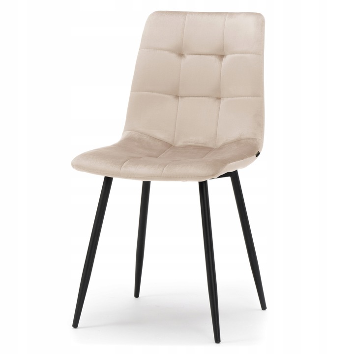 KRZESŁO TAPICEROWANE PIKOWANE WELUROWE DO SALONU JADALNI BEŻOWE PARMA