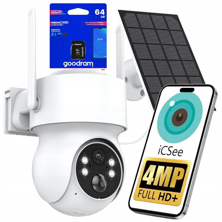 ZEWNĘTRZNA KAMERA SOLARNA OBROTOWA IP WIFI 4MP FULL HD DO MONITORINGU KARTA