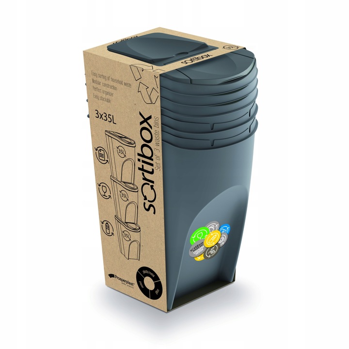 KOSZE POJEMNIKI SEGREGACJA ŚMIECI 3X35L SZARY KAMIENNY