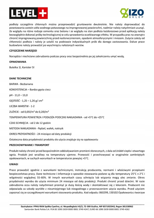 Szkło Wodne 5L Potasowe Level+01