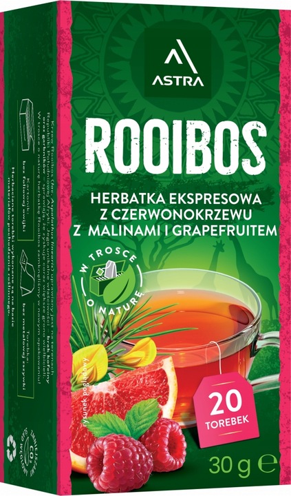 Herbata ziołowa w torebkach Astra Rooibos malina i grapefruit 20szt x20