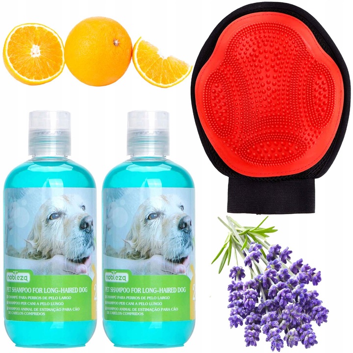 2X SZAMPON DLA PSA PSÓW DŁUGOWŁOSYCH + RĘKAWICA SZCZOTKA DO MYCIA CZESANIA