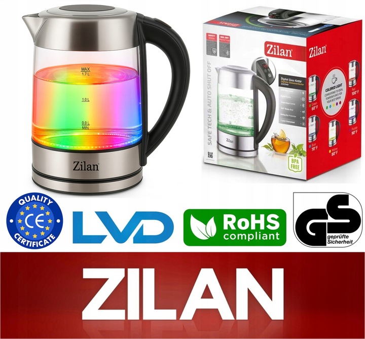 CZAJNIK ELEKTRYCZNY SZKLANY LED Z REGULACJĄ TEMPERATURY 2200W