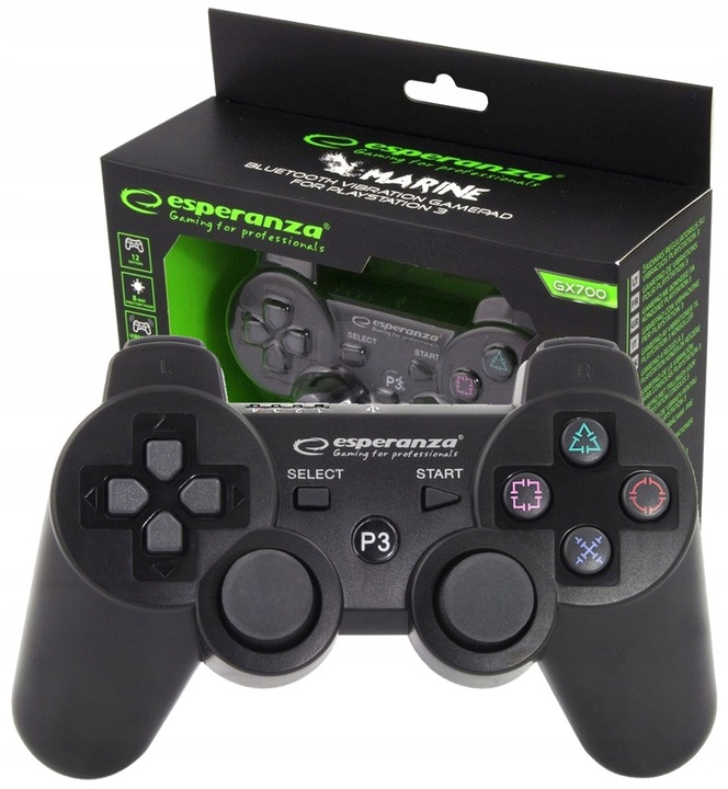 BEZPRZEWODOWY GAMEPAD BLUETOOTH PAD PS3 WIBRACJA CZARNY ESPERANZA MARINE