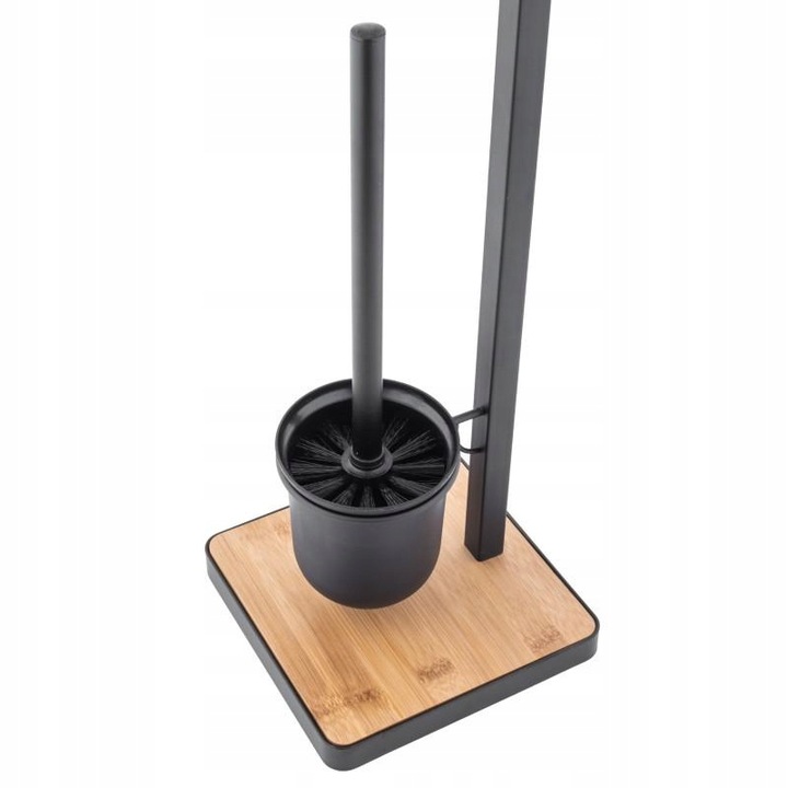 Stojak uchwyt na papier toaletowy i szczotkę do WC czarny loft bambus