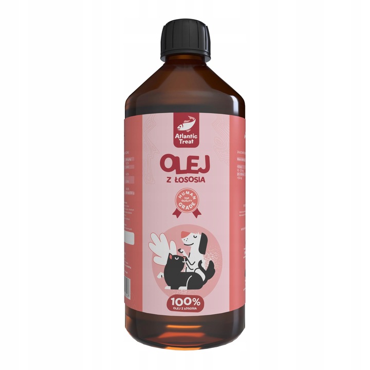 OLEJ Z ŁOSOSIA DLA PSA KOTA PSÓW KOTÓW 100% Omega 3 6 BARF Nierafinowany 1L