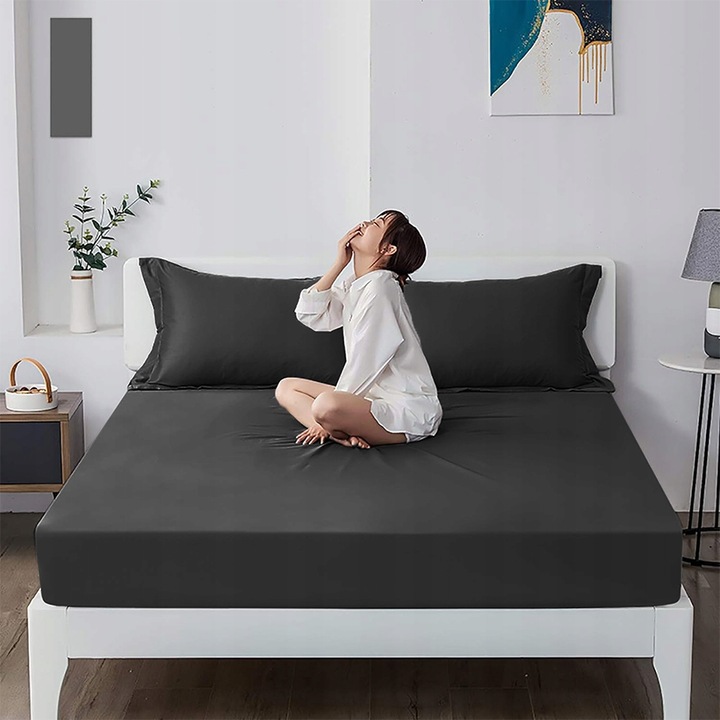 Bawełniane Prześcieradło z Gumką 160x200 Miękkie Kolor Ciemnoszary Jersey