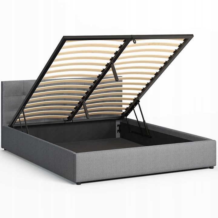 Łóżko tapicerowane 140×200 z pojemnikiem i zagłówkiem Mira szare