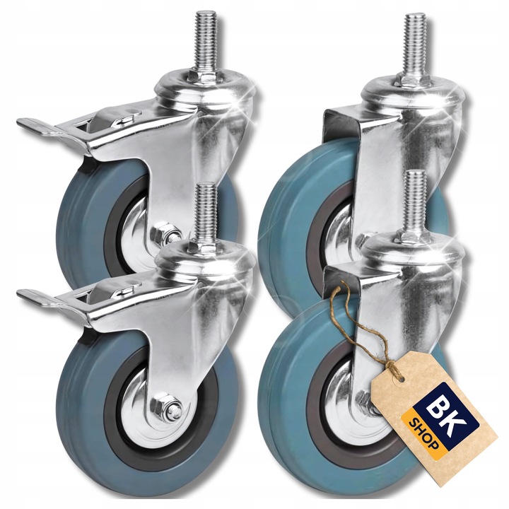 ZESTAW JEZDNY KÓŁKA OBROTOWE 140 kg GUMOWE KOŁA MEBLOWE HAMULEC 50 mm