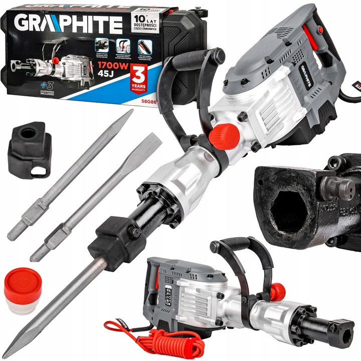 MOCNY MŁOT UDAROWY DO KUCIA WYBURZENIOWY GRAPHITE HEX30 2 DŁUTA 45J