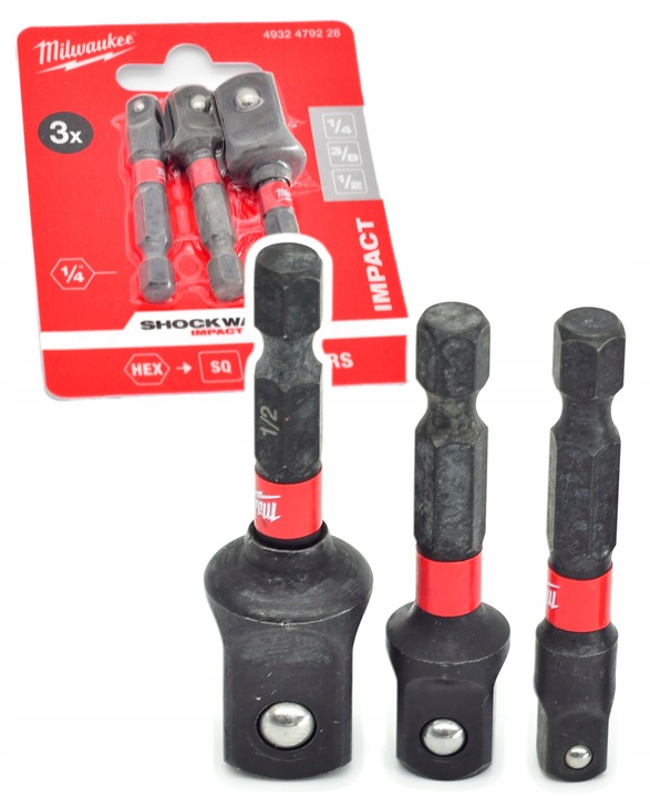 Milwaukee Zestaw 3szt Adapter Uchwyt 1/4, 1/2, 3/8 4932479228