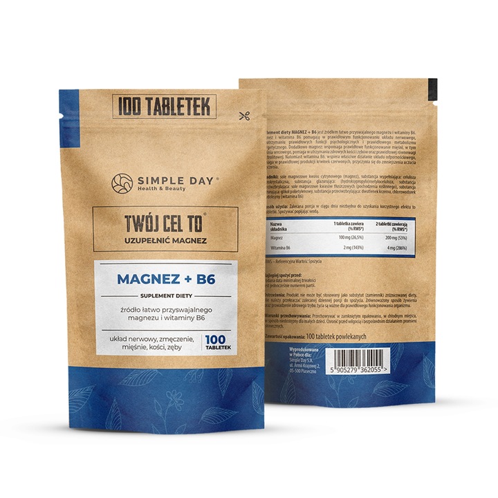 MAGNEZ CYTRYNIAN WITAMINA B6 NA STRES ZMĘCZENIE I SKURCZE 100 TABLETEK