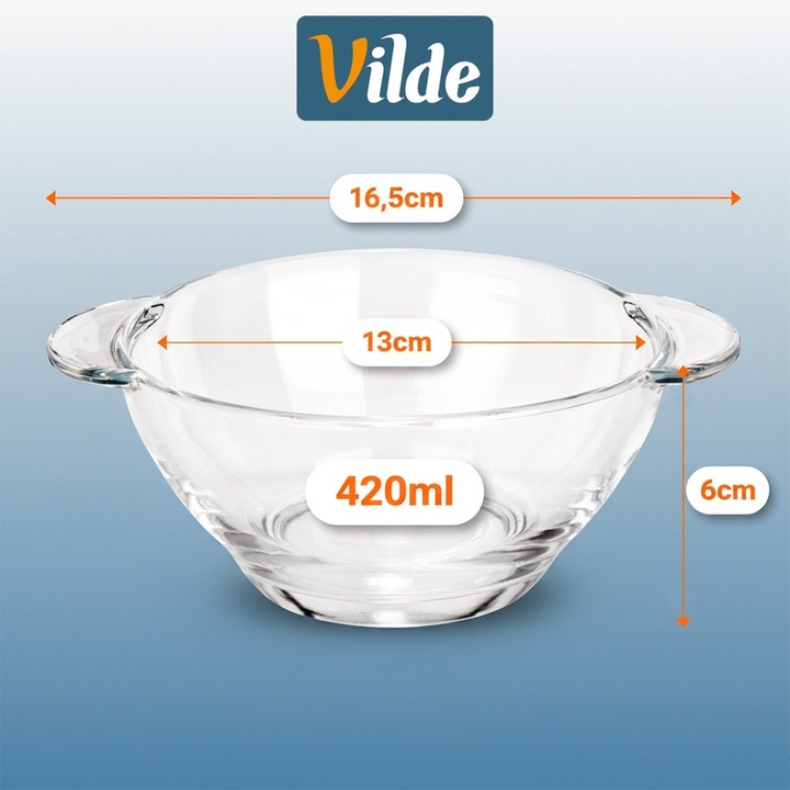 6x Miska BULIONÓWKA miseczka szklana obiadowa z uszami uchwytami 420 ml
